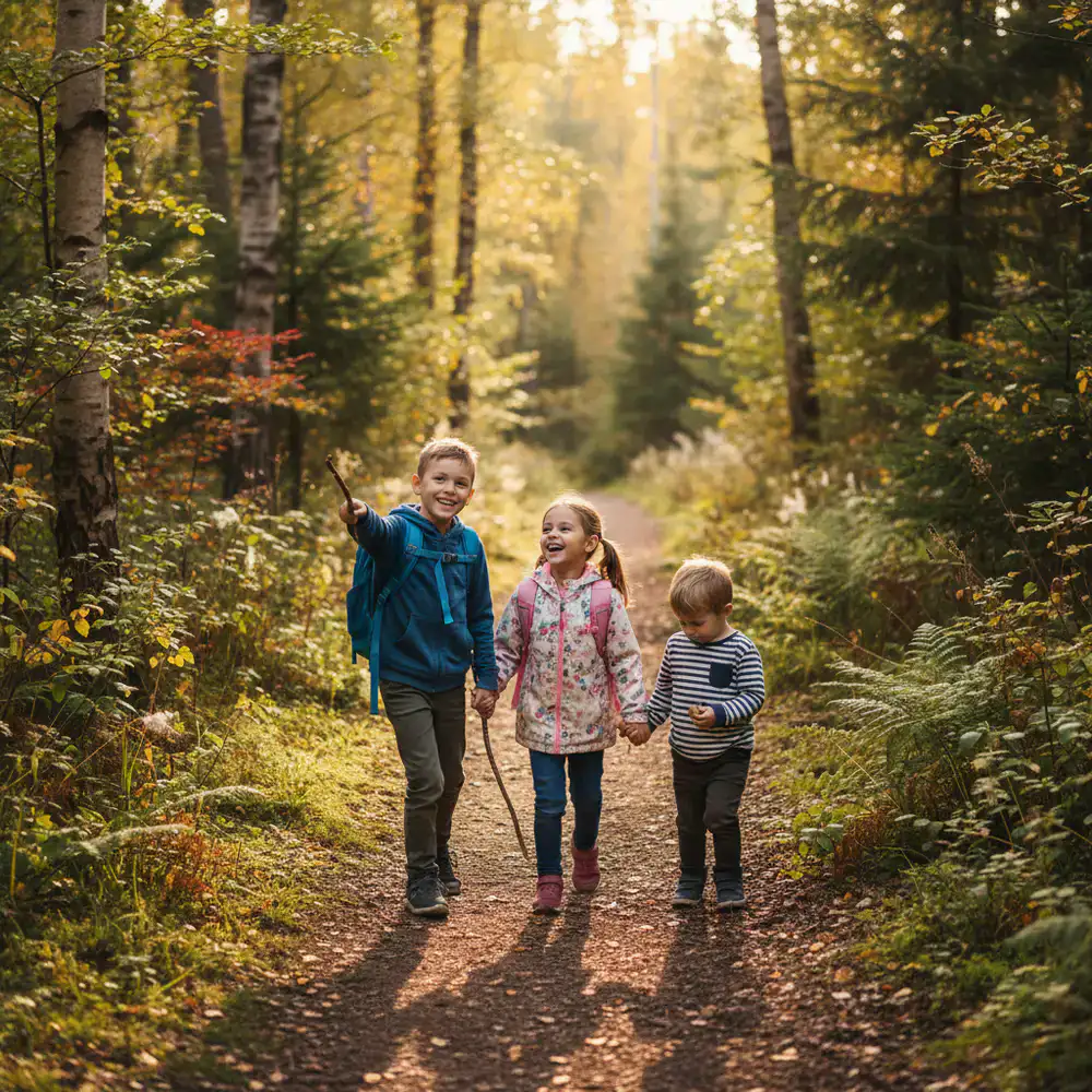 Children walking together on a nature trail