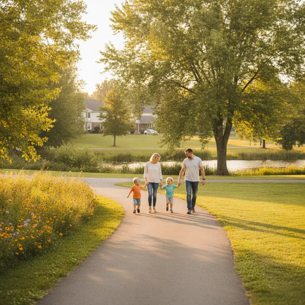 Family walking in a local park