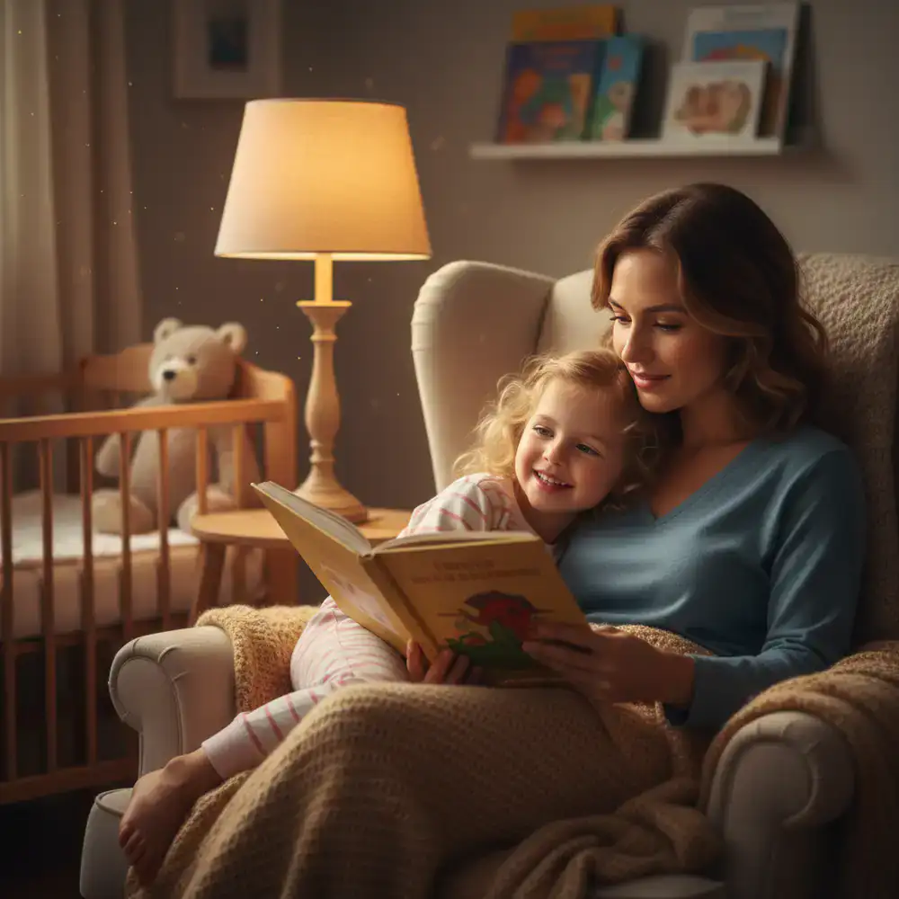 A parent reading a bedtime story to their child